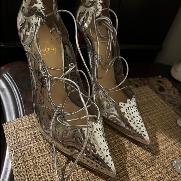 Christian Louboutin Silver Lace-Up Heels - Picture 2 of 6